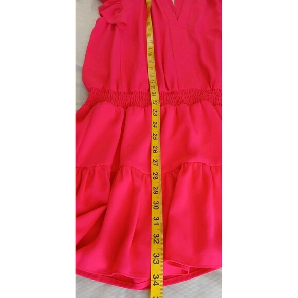 Amanda Uprichard Smocked Waist V Neck Pink‎ Romper With Ruffle Detail Sz Medium - Picture 5 of 8